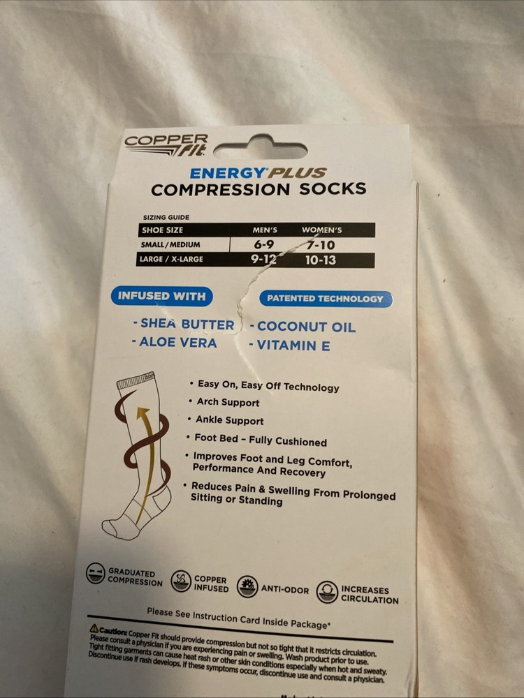 COPPERFIT ENERGY PLUS COMPRESSION SOCKS, S/M,NIB