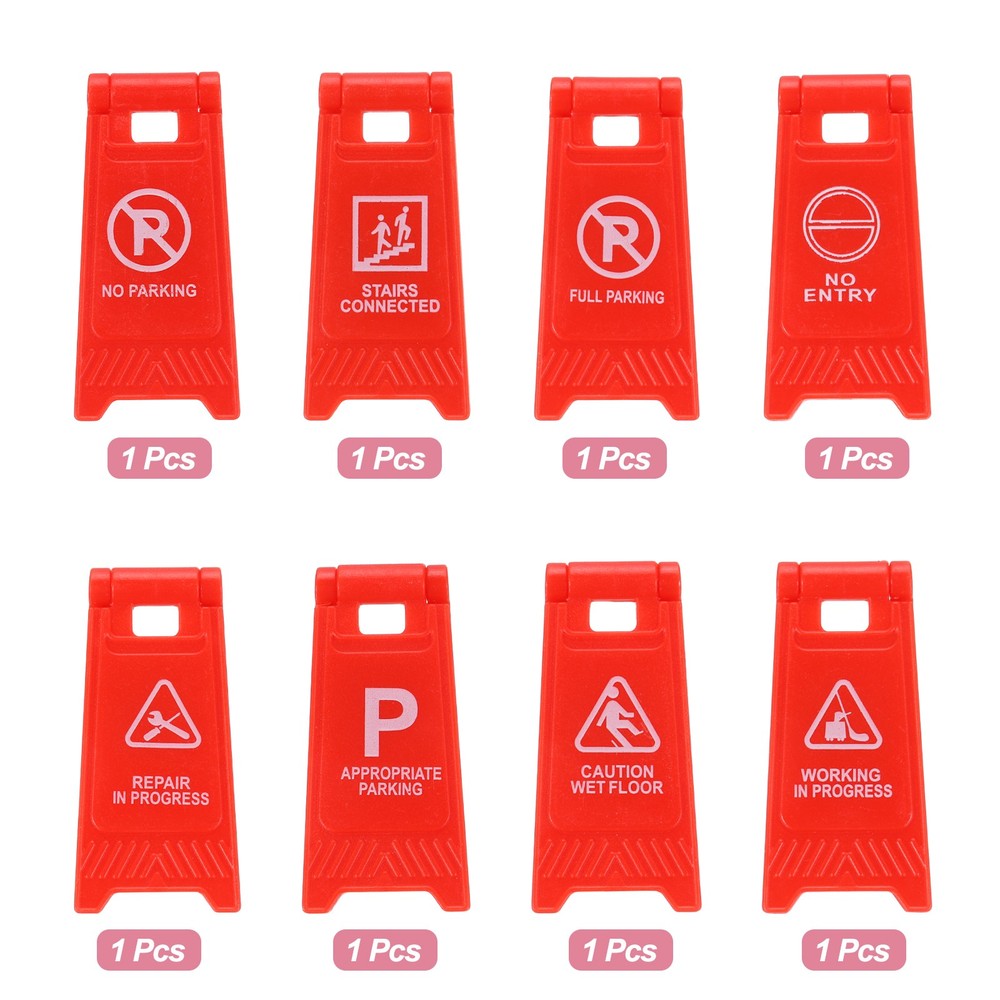 Miniature Warning Sign, Warning Signs (Red, 8pcs)
