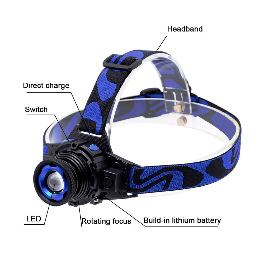 Blacklight UV LED Headlamp Flashlight Head Light+Build-in Rechargeable Battery