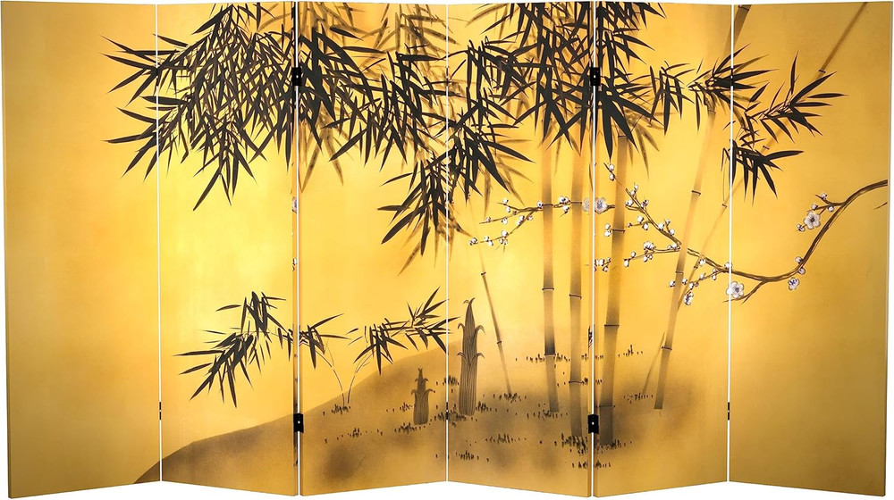 4ft Double-Sided Bamboo Folding Screen - 6 Panel Room Divider for Home & Office