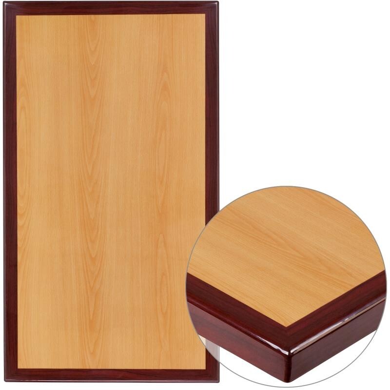 30" x 42'' Rectangular Resin Restaurant Table Top w/Two-Tone Cherry & Mahogany