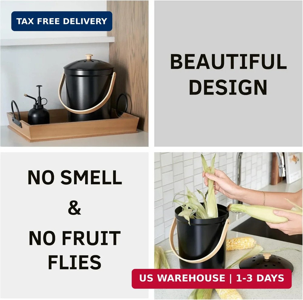 Beautiful Kitchen Compost Bin with Smell Proof Lid - Rust Proof and Odorless Com