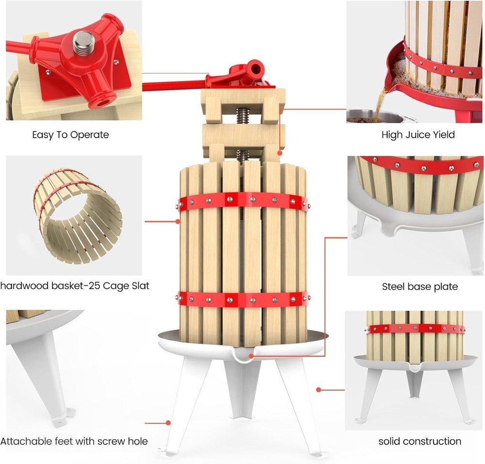 1.6 Gallon Manual Fruit and Wine Press with Heavy-Duty Stand for Juice Making
