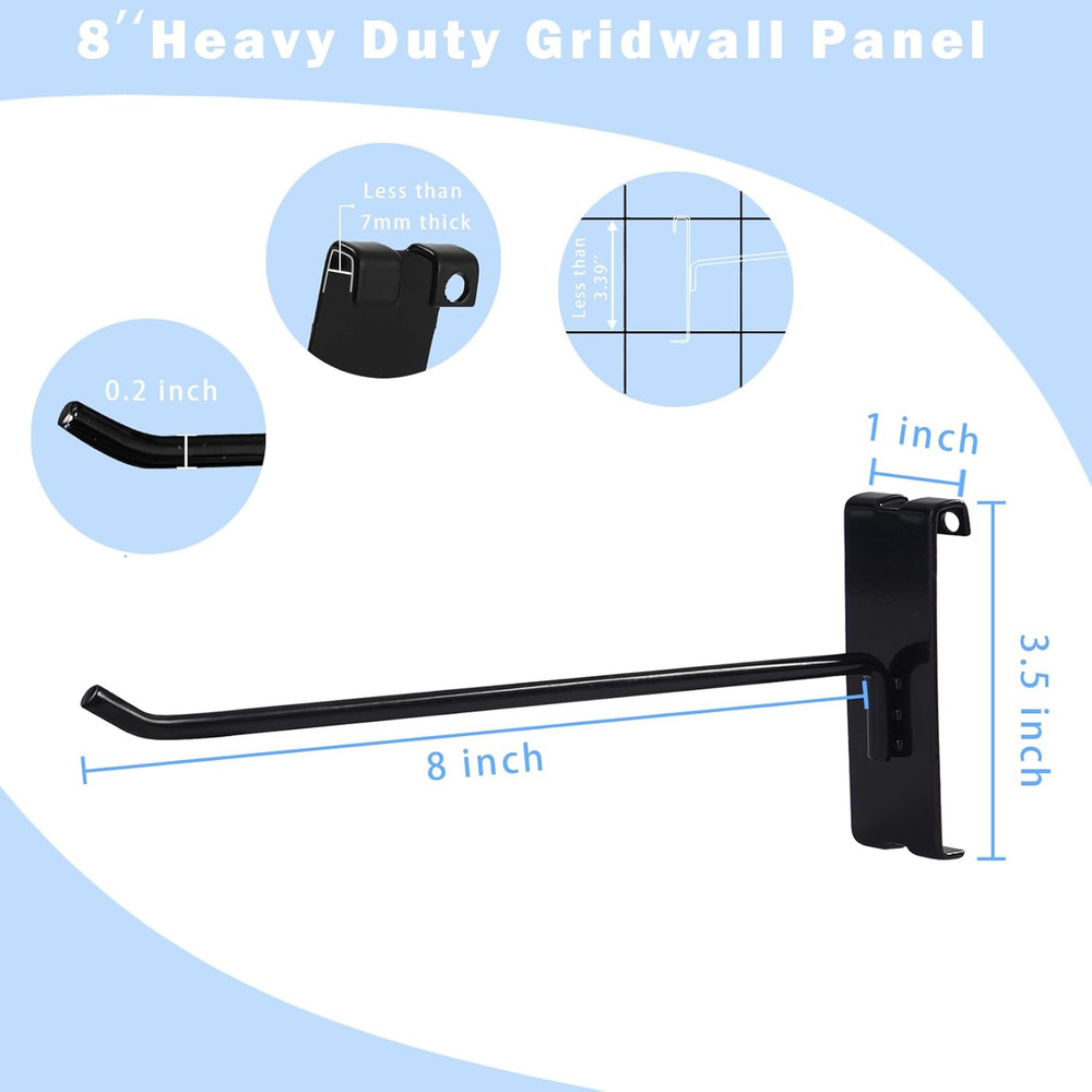 black 8" Gridwall Hooks 12 Pcs Heavy Duty Gridwall Panel Hooks for Grid Wall Pan