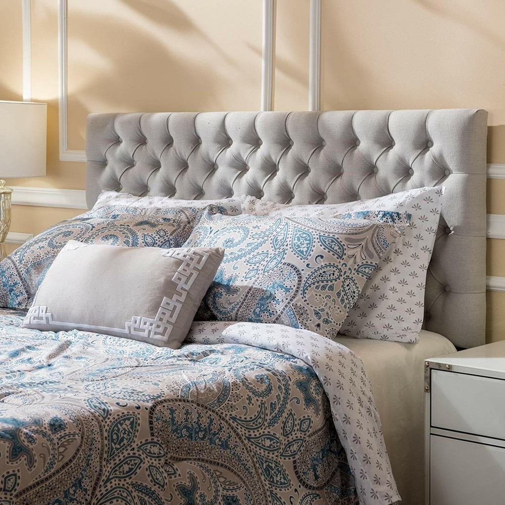Light Gray Grey Tufted Fabric Upholstered Headboard Full Queen Bed Frame Mount