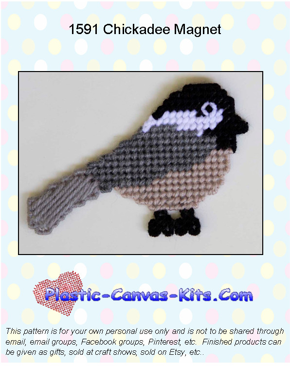 Chickadee Bird Magnet-Plastic Canvas Pattern or Kit