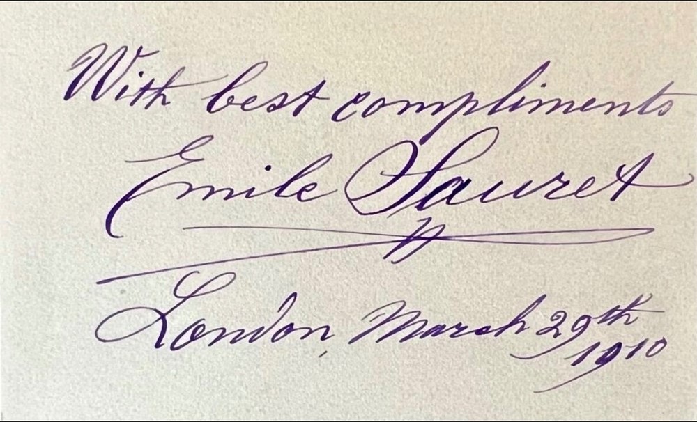 Emile Sauret, autograph, 1910, violinist