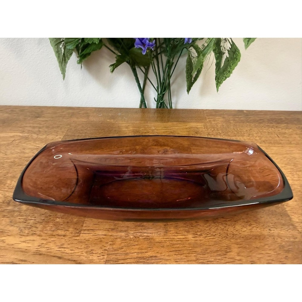 Vintage Hazel-Atlas Amethyst Glass Rectangular Serving Dish Mid Century Modern