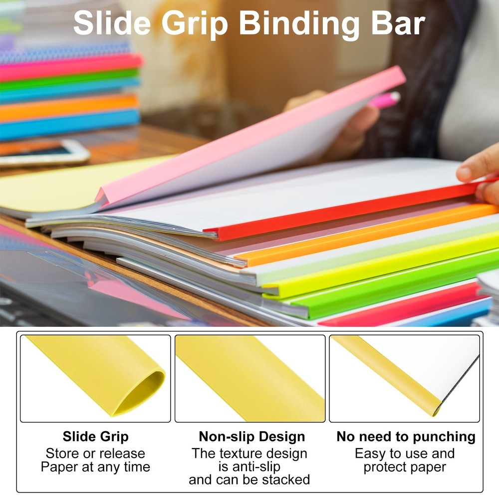 30Pcs Binding Bars, 8mm Binding Bars 50 Sheets Capacity, Yellow
