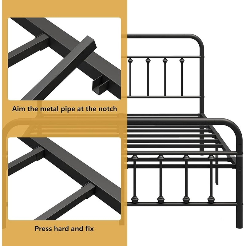 Metal Bed Frame Full Size w/ Headboard Structurally Stable Steel Slat Supported