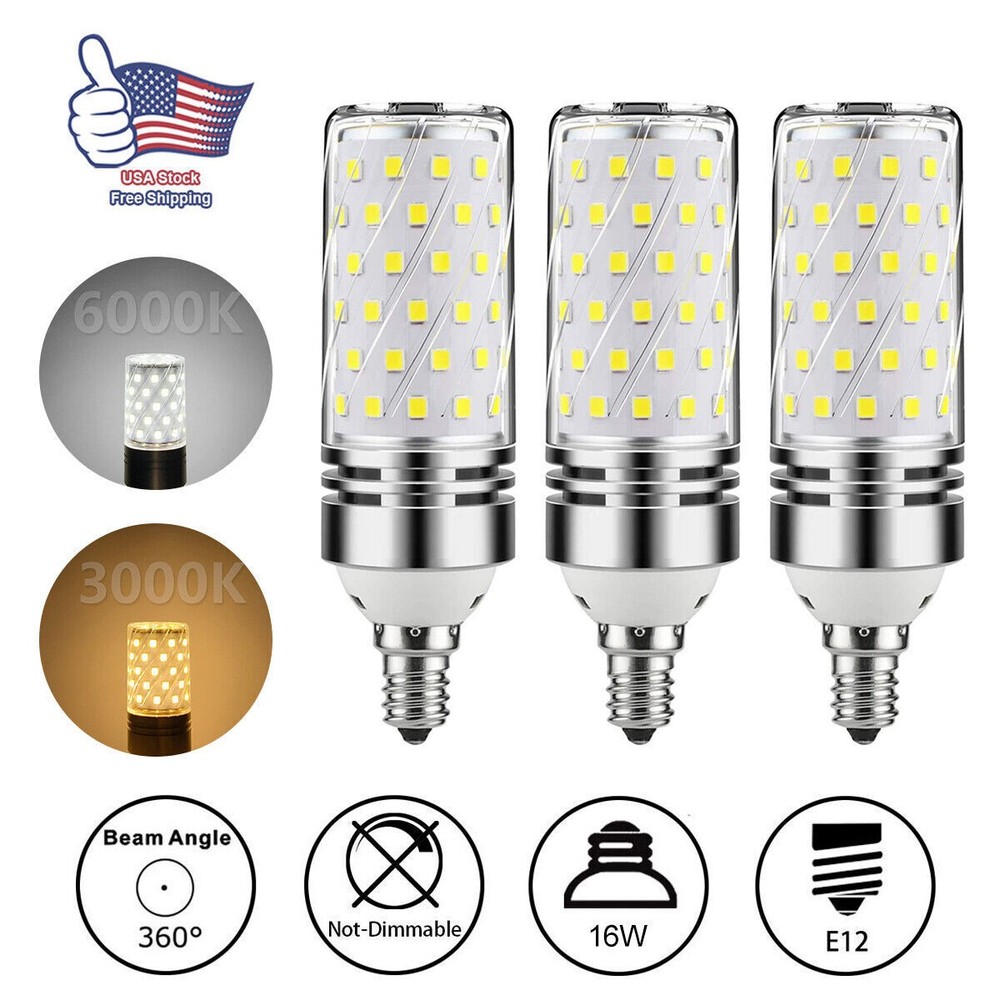 3/12X 6000K White LED Corn Bulbs 16W Candelabra Ceiling Fan Light Bulbs Daylight