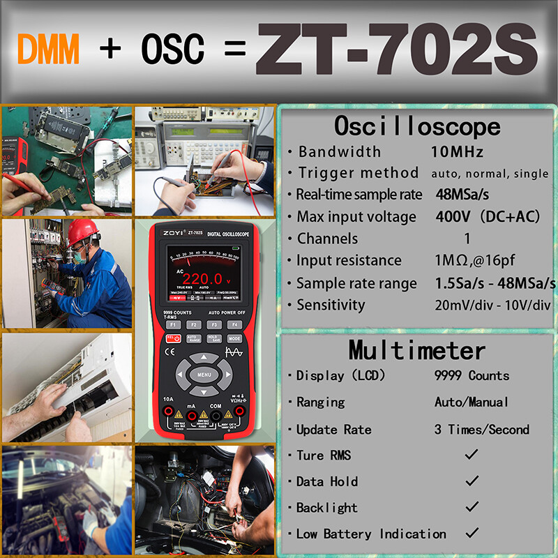 Handheld 2 in 1 Oscilloscope Multimeter Capacitance Resistance Tester Waveform