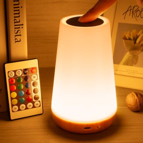 LED Night Light Bedside Lamp Touch and Remote Control Dimmable A - Light Brown