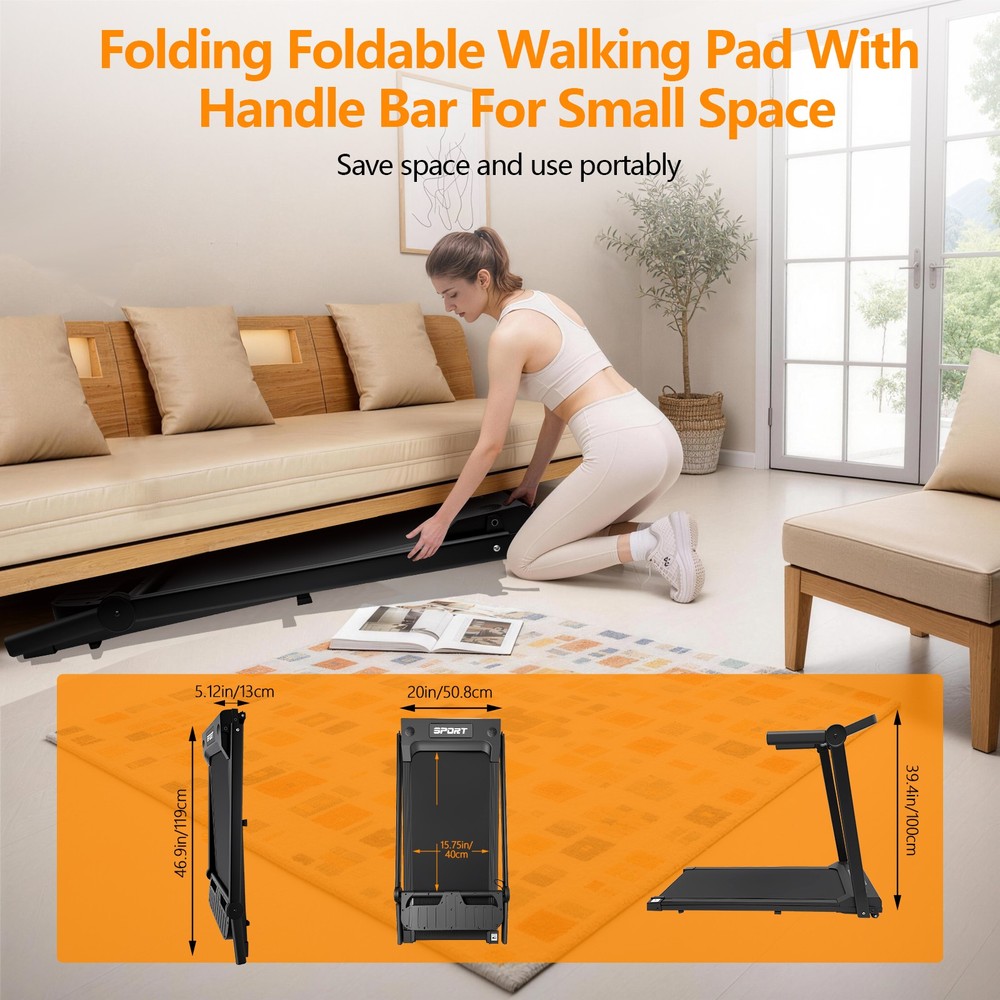 3.0HP Treadmills with Removable Desk Workstation, Folding Walking Pad