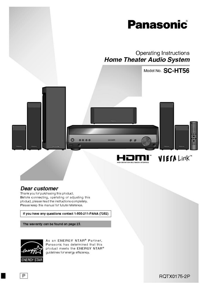 Panasonic SC-HT56 Home Theater System Owners Instruction Manual