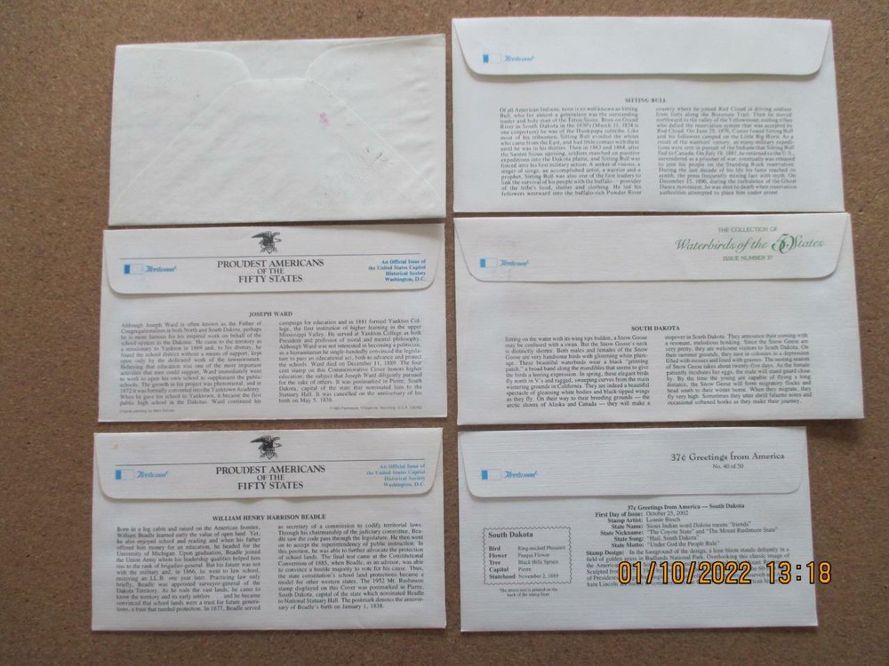 South Dakota: 6 Various First Day Covers