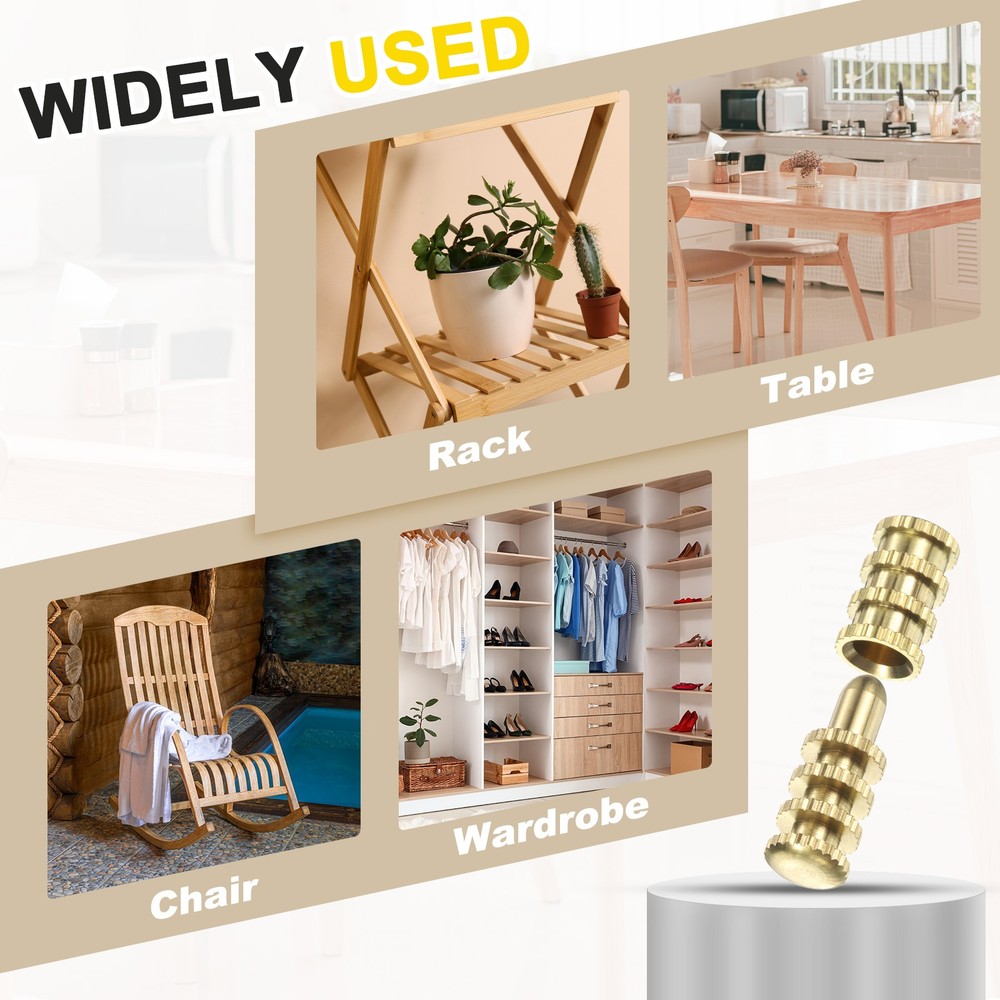 10pcs Brass Table Leaf Dowel Pin Table Bolt Sleeve Top Leaf Alignment Hardware