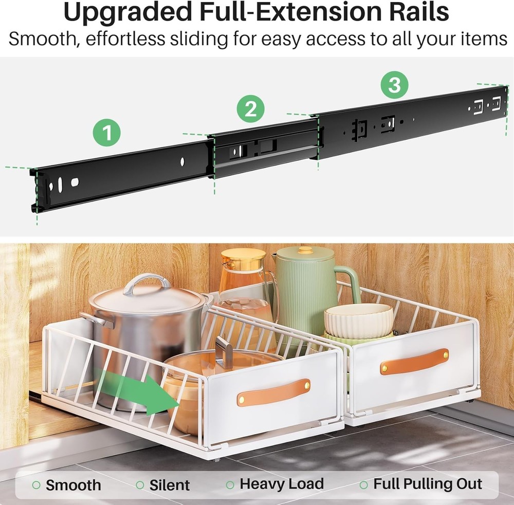 NEW 2 Pack Pull Out Cabinet Organizer Heavy Duty Sliding Mesh Basket White