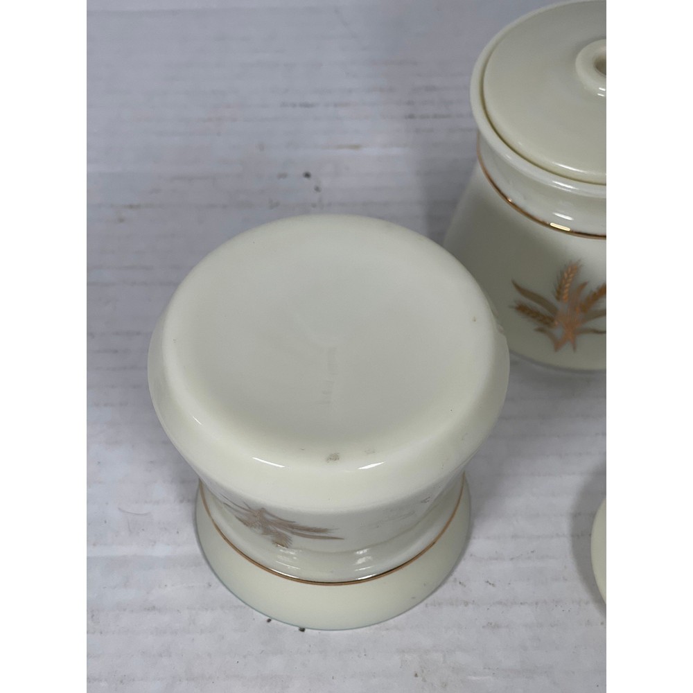 Vintage Condiment Jars Wheat Pattern Set with lids