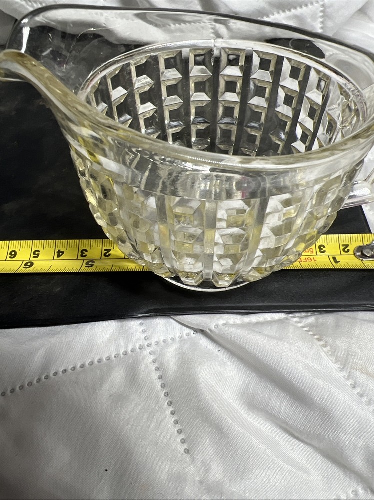 Glass Creamer Dish Raised Cube Pattern 3” Tall