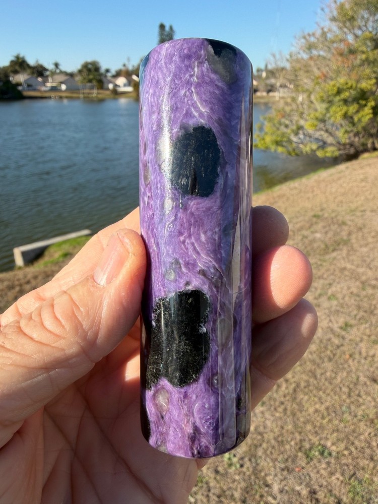 Charoite 4" polished harmonizer cylinder 234 Grams