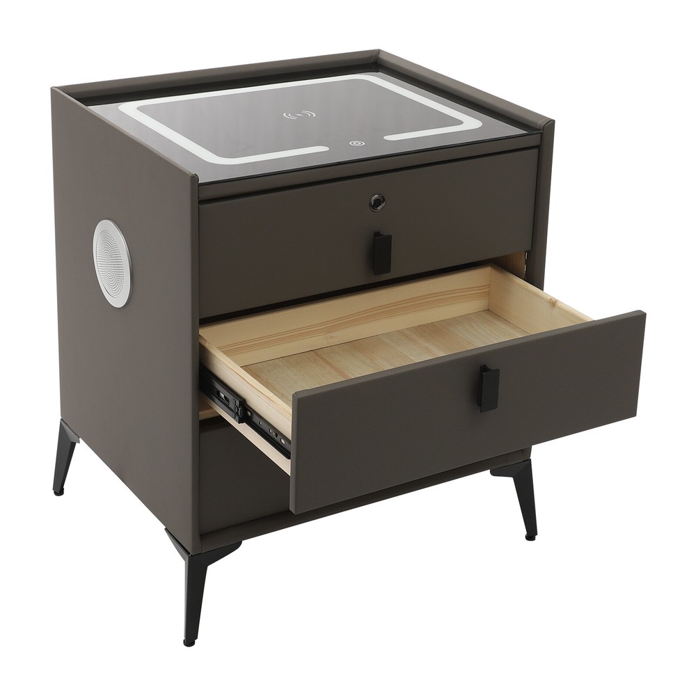 Smart Bedside Table + Three-color Light+Drawers+Usb&wireless Charging Dark Grey