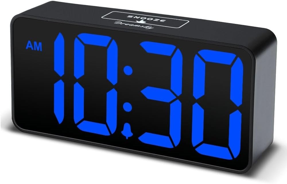 Compact Digital Clock with Jumbo Display, USB Charging & Adjustable Alarm Volume
