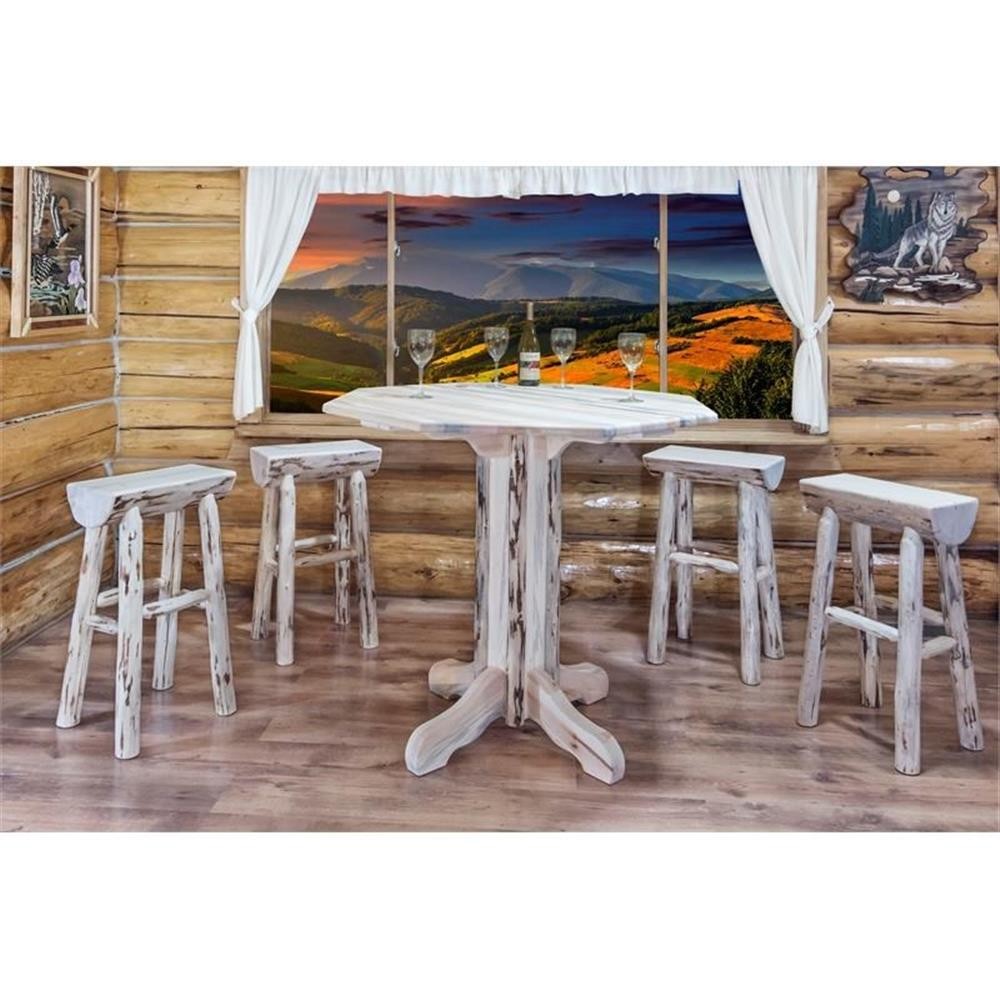 Pemberly Row Hand-Crafted Transitional Wood Pub Table in Natural