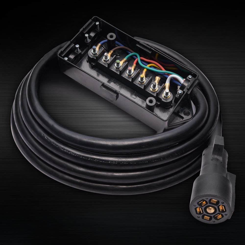 MICTUNING 8ft Trailer Cord 7 Way Plug Inline Junction Box Wiring Harness Kit