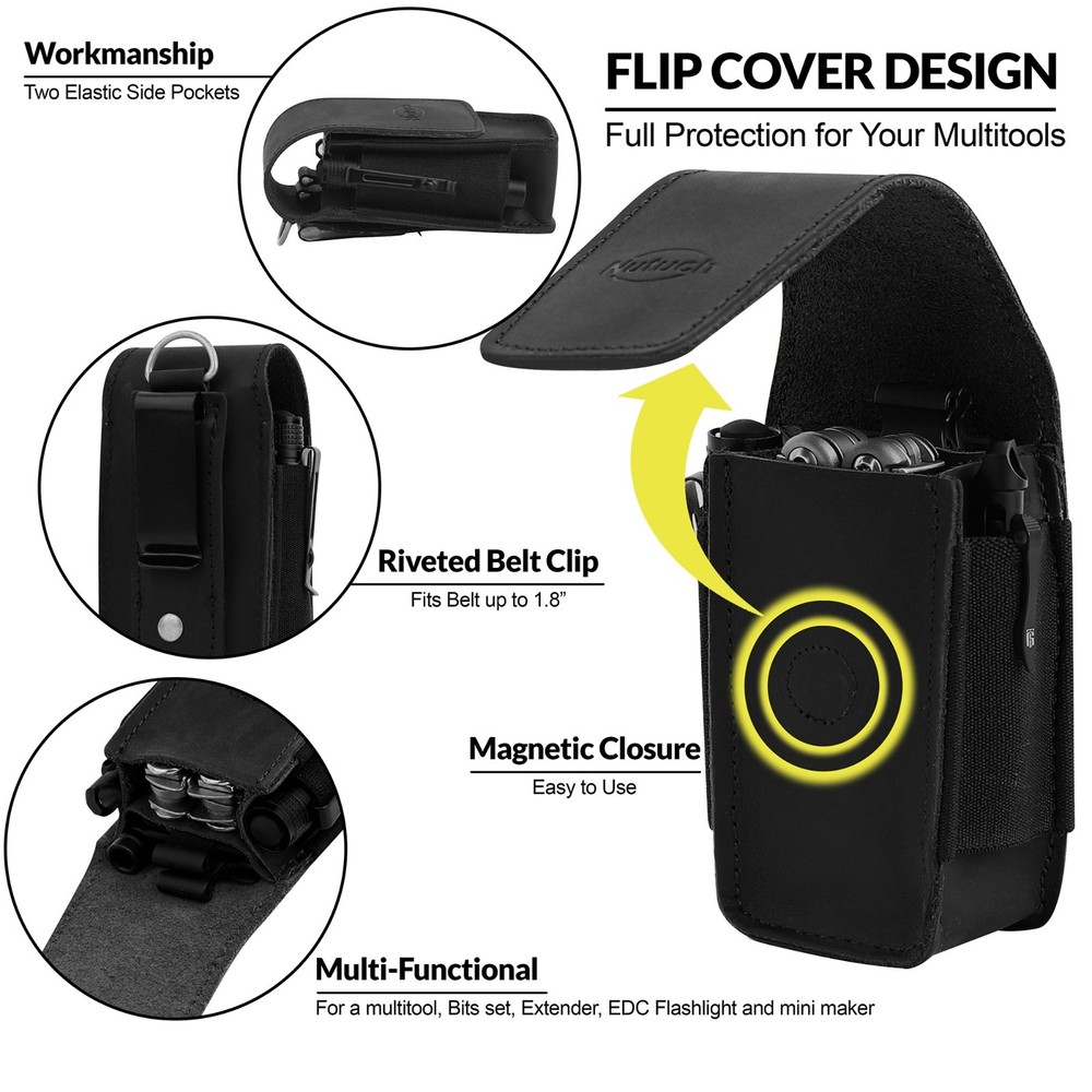 NUTUCH Leather EDC Multitool Sheath with Flip Closure | Leather EDC Organizer