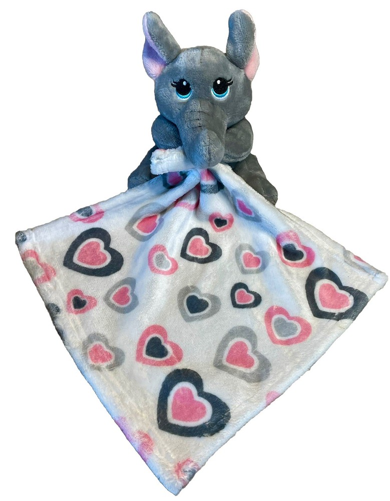 Little Beginnings Gray ELEPHANT White Soft Plush Security Blanket Lovey Pink