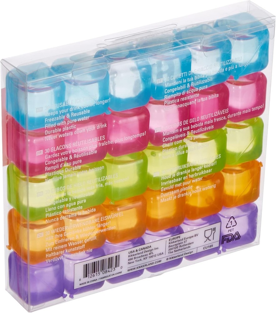 30-Pack Reusable Plastic Ice Cubes Multicolor Acrylic Whiskey Stones for Drinks