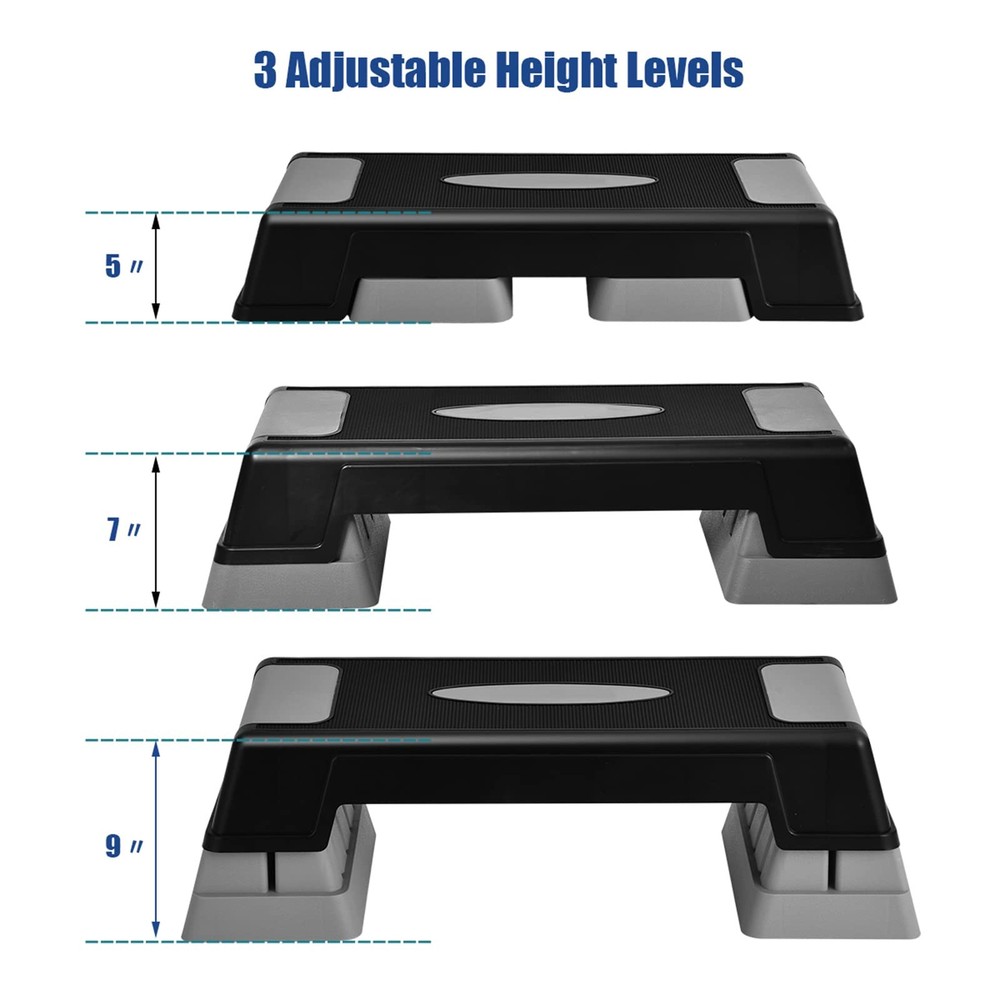 Aerobic Step Platform for Exercise w/Risers, Workout Step Height Adjustable 5...