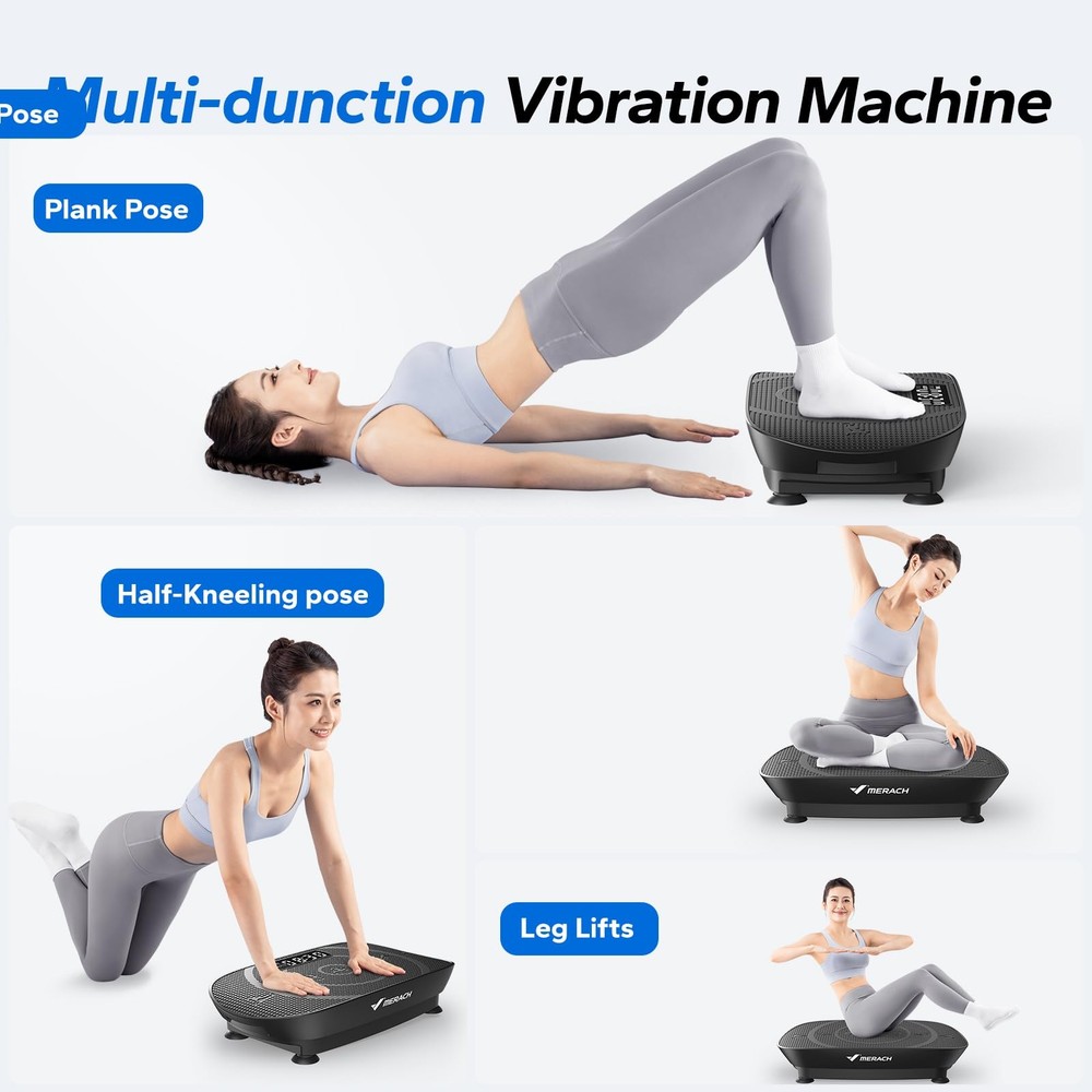 MERACH Vibration Plate Exercise Machine Bluetooth Silicone Pedal Auto Mode Black