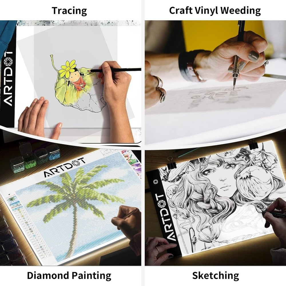Portable A4 LED Art Light Pad with USB & Adjustable Brightness for Crafters