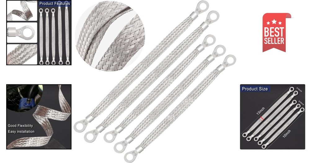 Complete 5PCS Vehicle Grounding Straps – 62 Amps, Tinned Copper Material