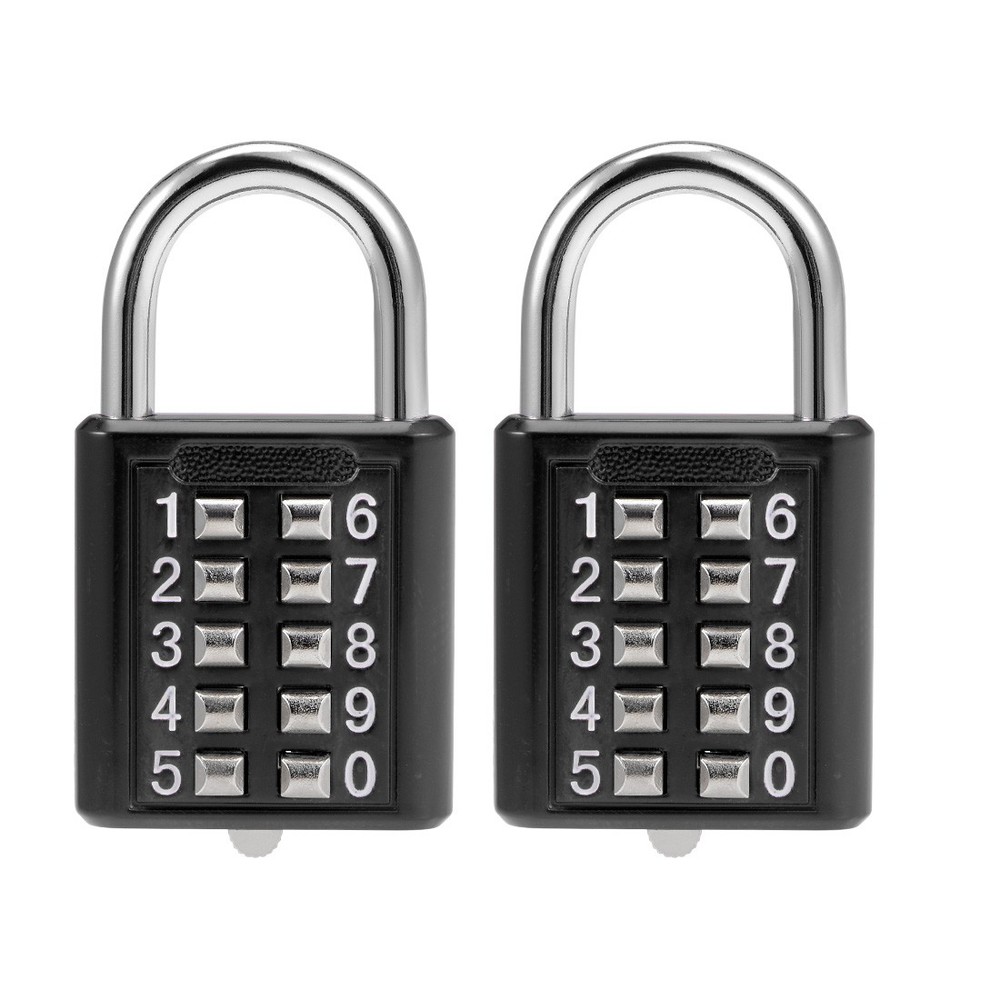 10-Digit Combination Padlock Push Button Locker Cabinet Lock Black 2Pcs