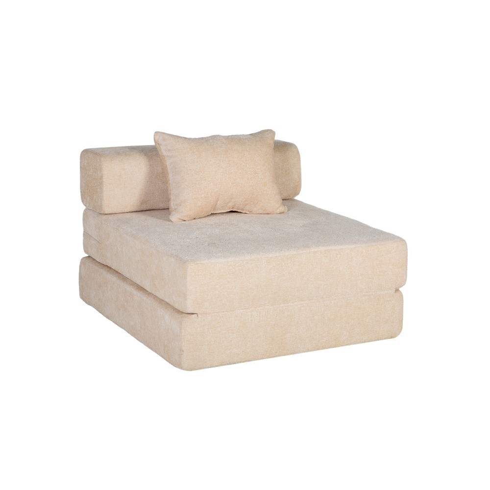 Convertible Folding Sofa Bed, Chenille Fabric Single Seat Sleeper, Beige