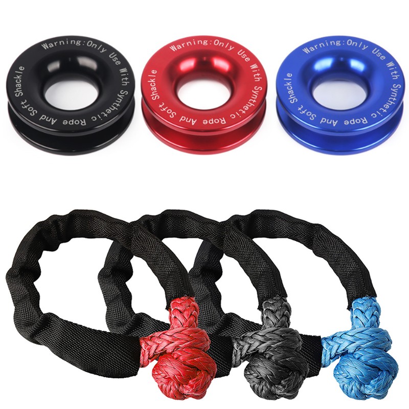 Heavy Duty Recovery Ring Snatch Block Pulley w/ Soft Shackle Tow Winch Rope