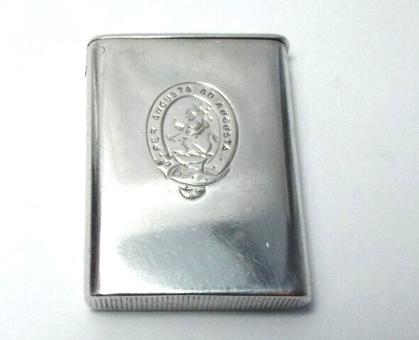 RARE ANTIQUE VICTORIAN FLAT TOP SOLID SILVER VESTA CASE, CRESTED BIRMINGHAM 1881
