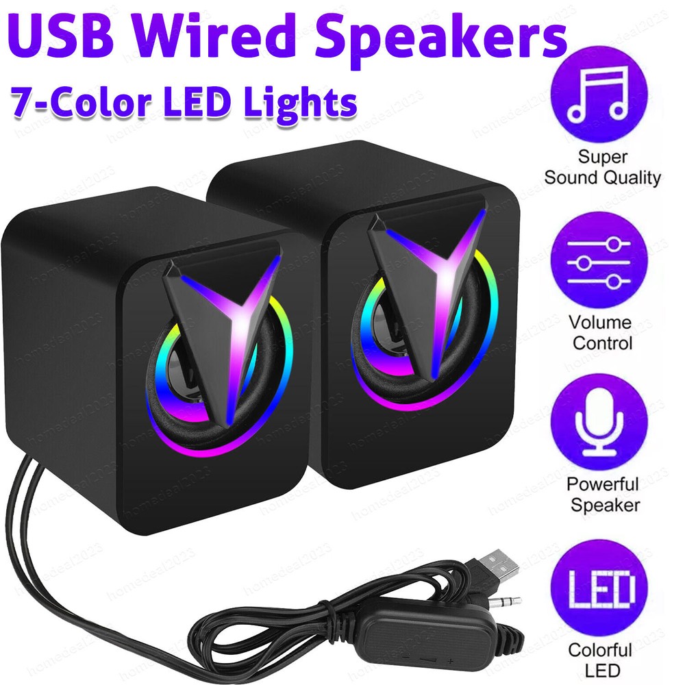 Mini Computer Speakers USB Powered 3.5mm Jack PC Desktop Laptop Stereo Wired