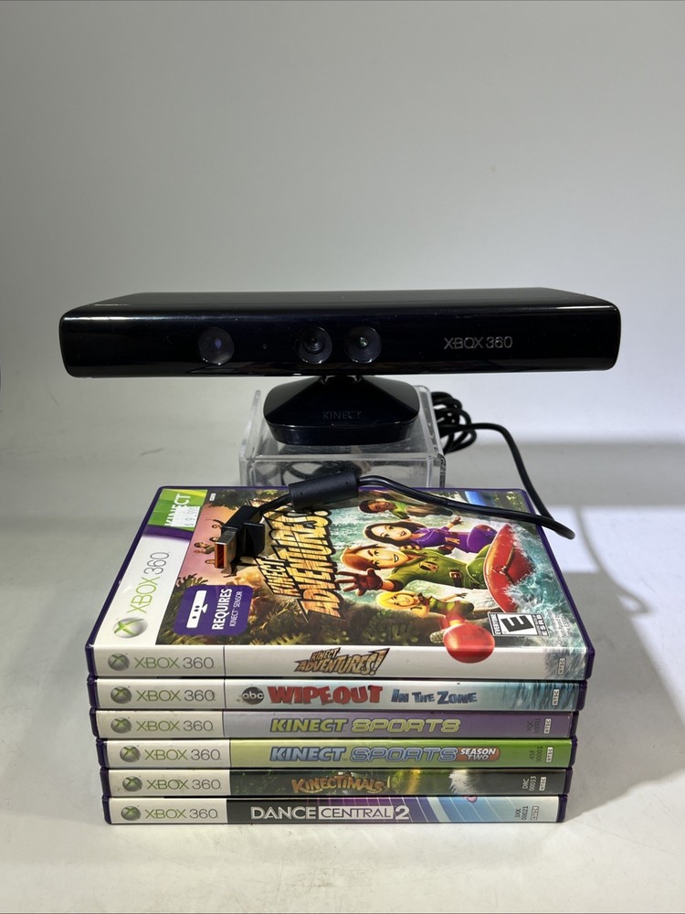 Microsoft Xbox 360 Kinect Sensor Bar W/6 Games Tested Bundle Lot #ML2