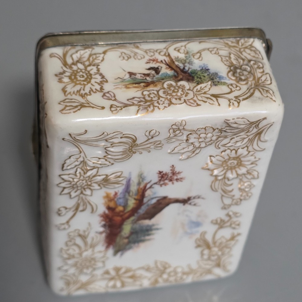 Very Fine Antique KPM table snuff box silver mount