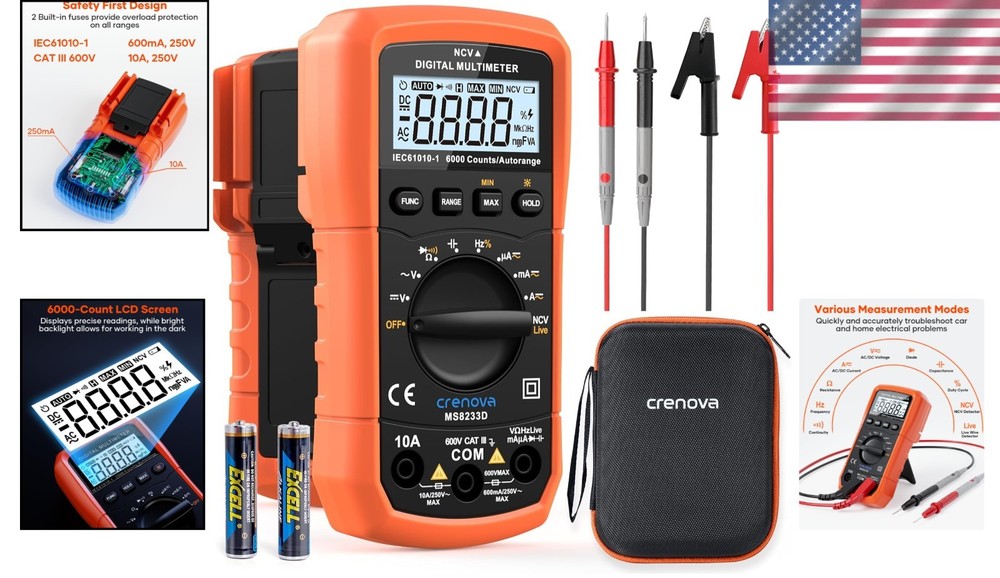 Compact MS8233D Digital Multimeter – 6000 Counts, Ideal for Electricians
