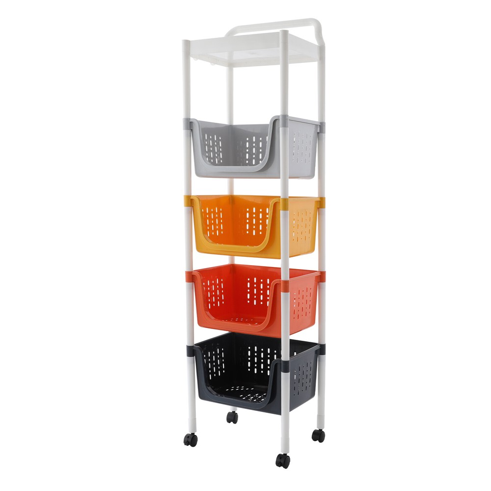 Kitchen Storage Basket with Wheels Floor-Standing Fruit Vegetable Storage Basket