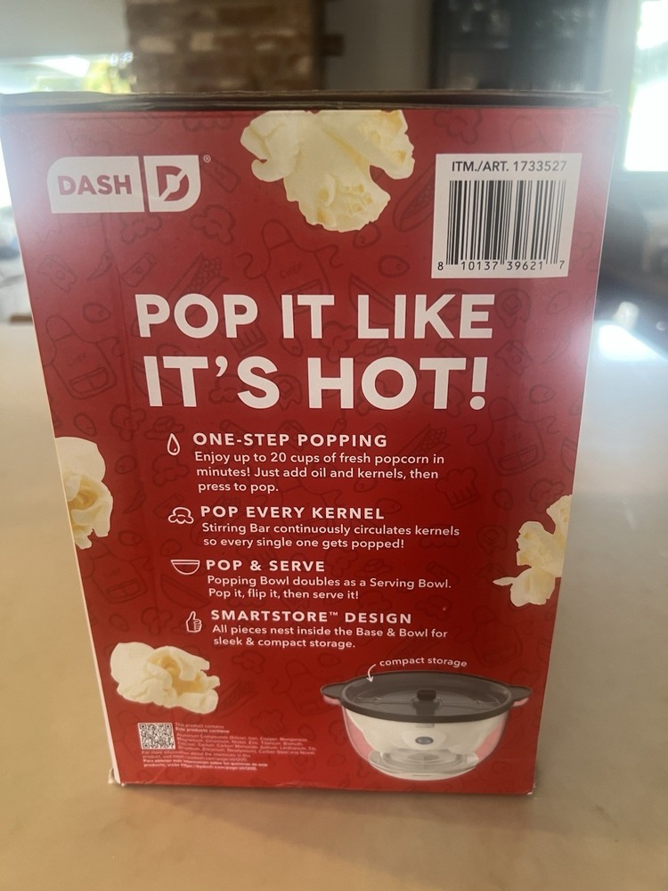 Dash 5 Quart SmartStore Stirring Popcorn Maker, Open Box
