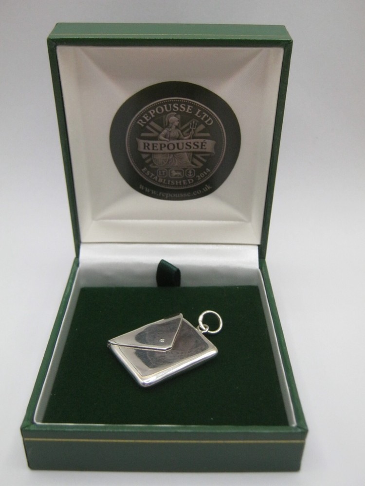 Hallmarked Sterling Silver Real Diamond Set Envelope Stamp Case Box Holder