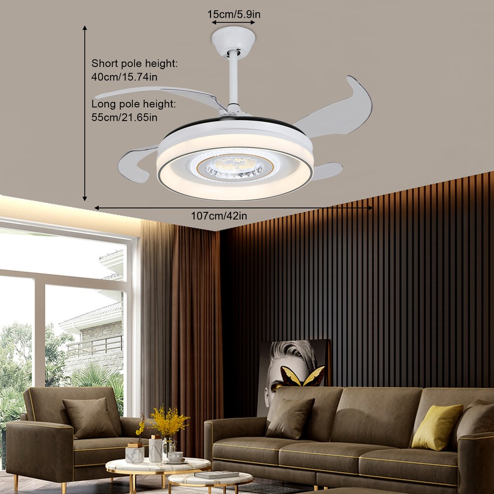 42in Modern Flush Mount Round Dimmable Ceiling Fan Light W/Remote White & Grey
