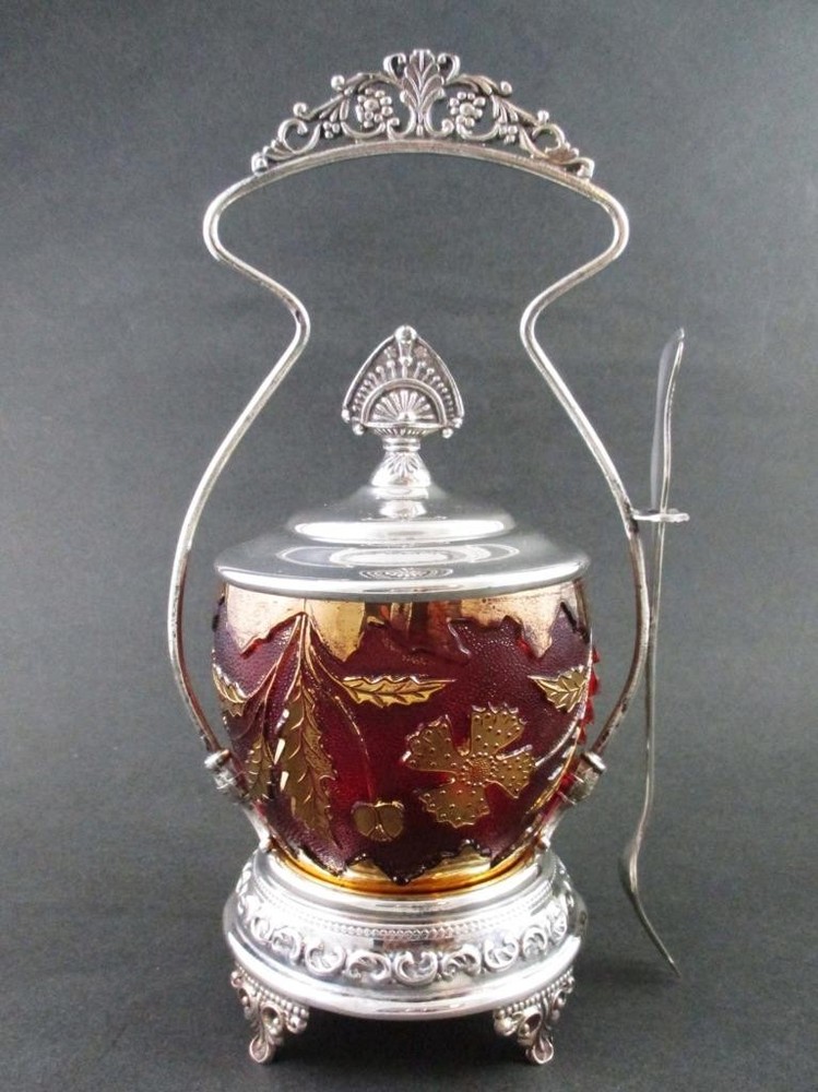 DELAWARE eapg Ruby Stained JAR - Antique PICKLE CASTOR - 7" long FORK