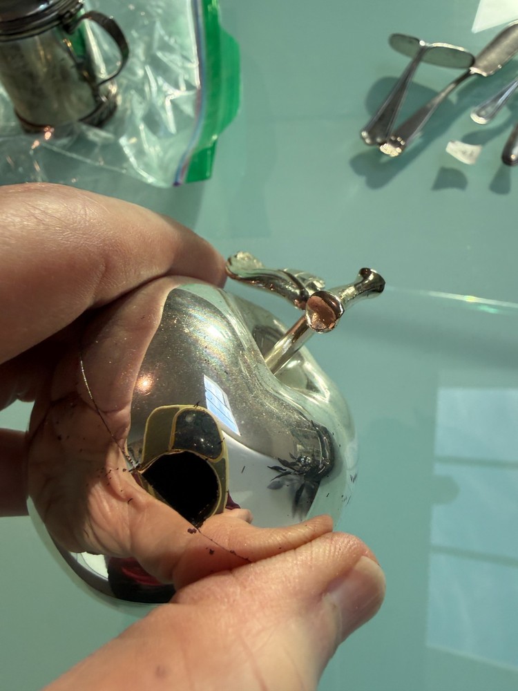 Silver plated apple mustard pot with liner